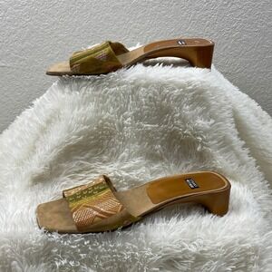 Stuart Weitzman Block Heel Fabric Strap Slide Sandals Womens US 7